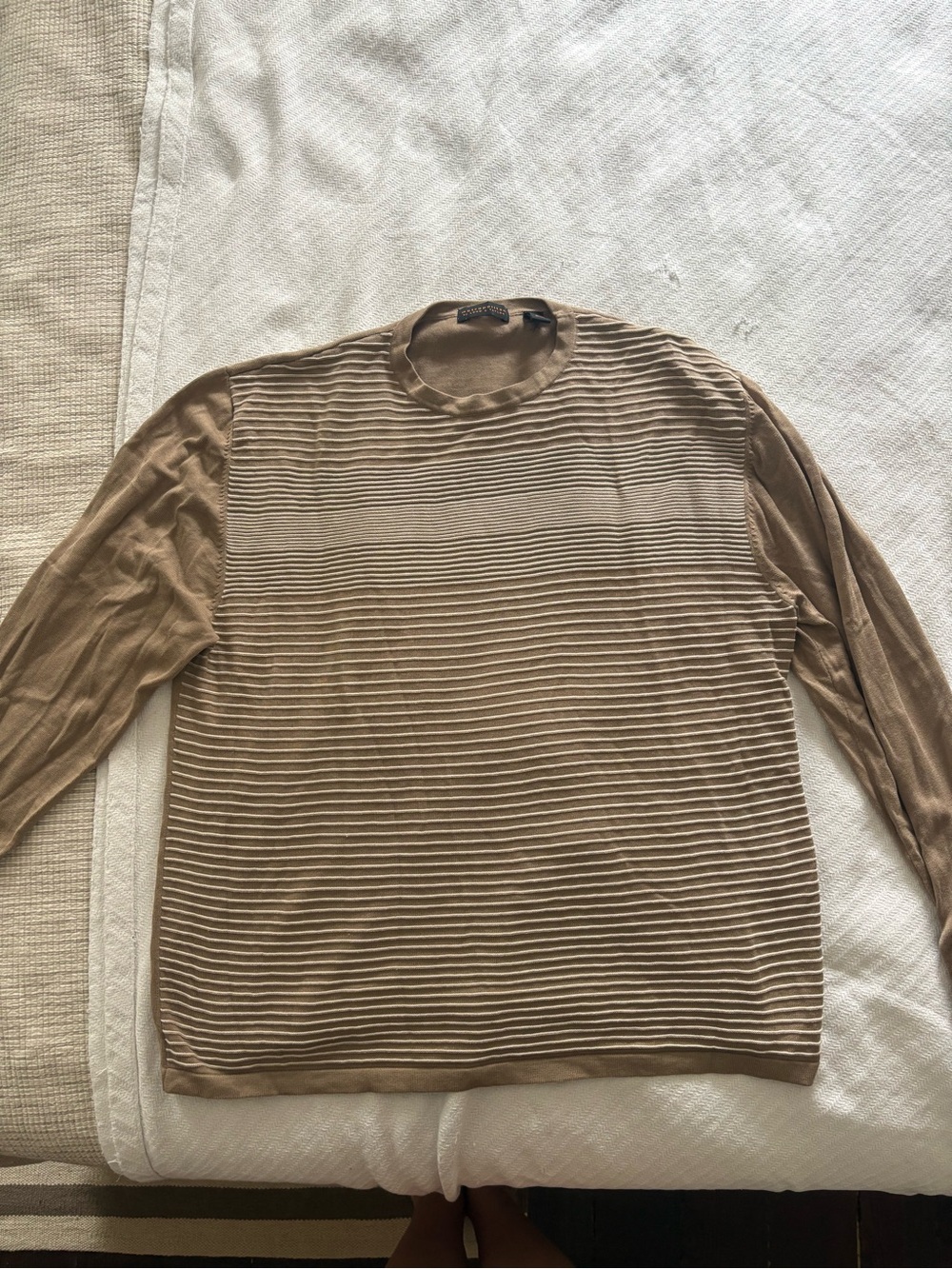 Men's silk & cotton Crewneck Striped Lightweight Sweater - tan